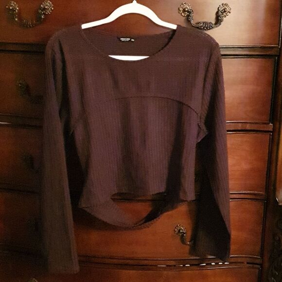 Shein Brown Waffle Cutout Back Top 2X - Picture 2 of 4